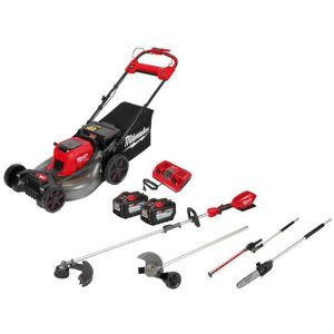 M18 FUEL Brushless Cordless 21 in. Self-Propelled Mower w/ String Trimmer, Edger, Hedger, Pole Saw & (2) 12Ah Batteries