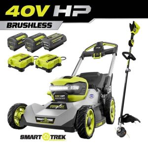 40V HP Brushless 21 in. Battery Walk Behind Dual-Blade Self-Propelled Mower &String Trimmer - (3) Batteries/(2) Chargers