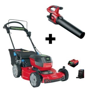 Flex-Force 60V Cordless 2-Tool Combo Kit; 22 in. Recycler Walk Behind Lawn Mower & Leaf Blower w/Charger & 6.0Ah Battery