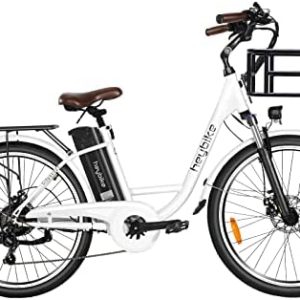 Heybike Cityscape Electric Bike 350W Electric City Cruiser Bicycle Up to 40 Miles Removable Battery, Shimano 7-Speed and Dual Shock Absorber